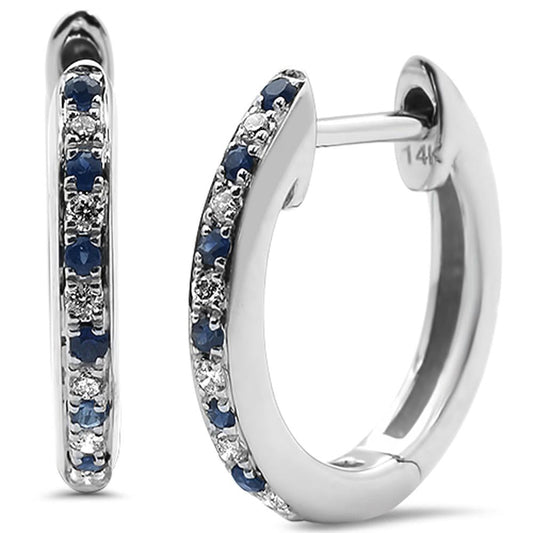 0.14cts 14k White Gold Round Blue Sapphire Diamond Earrings