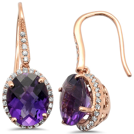5.24cts 14k Rose Gold Oval Amethyst Diamond Designer Earrings