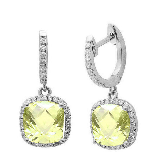 3.26ct Cushion Cut Lemon 14k White Gold Diamond Drop Dangle Earrings