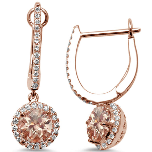 1.73cts 14k Rose Gold Morganite & Diamond Hoop Style Dangle Earrings