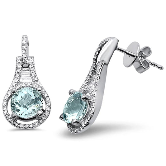 .60cts 14k White Gold Round Aquamarine Diamond Earrings