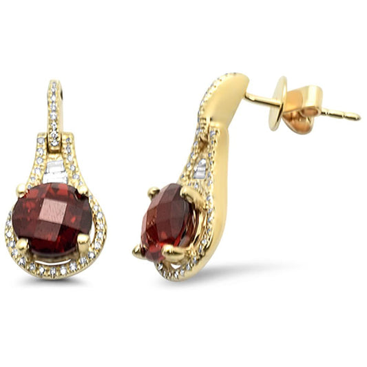 3.43cts 14k Yellow Gold Round Garnet Diamond Earrings