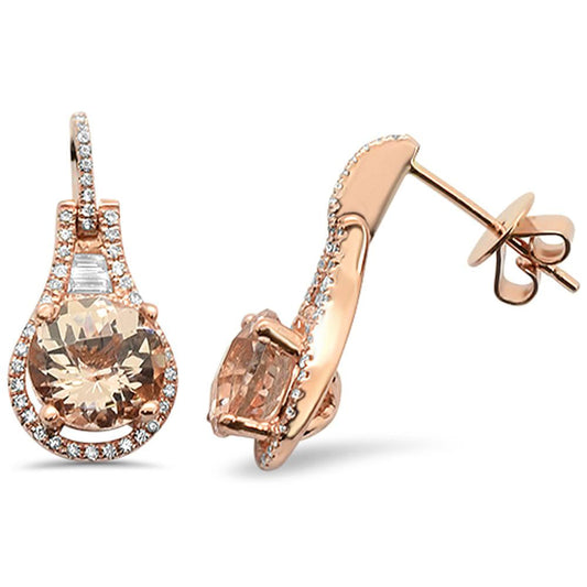 2.64cts 14k Rose Gold Round Morganite Diamond Earrings