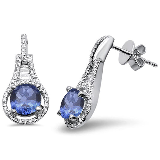 2.15cts 14k White Gold Round Tanzanite Diamond Earrings