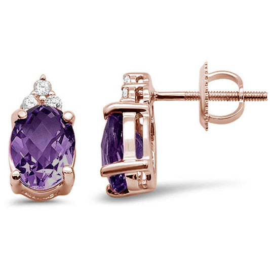 2.26cts 10k Rose Gold Oval Amethyst Diamond Earrings