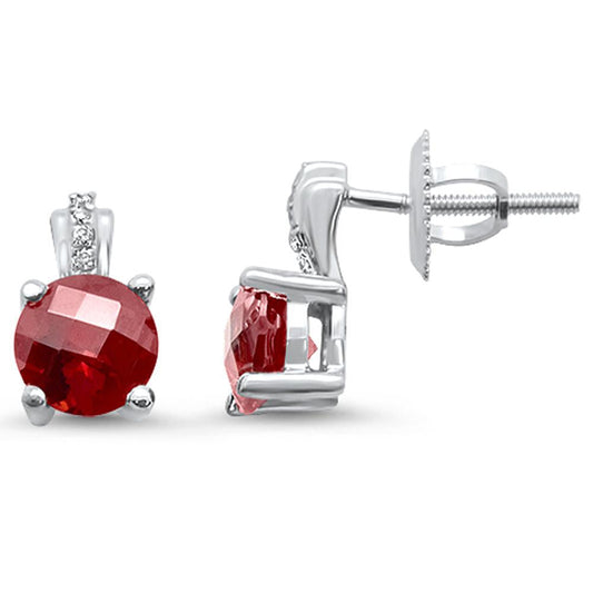 1.24cts 10k White Gold Round Garnet Diamond Earrings