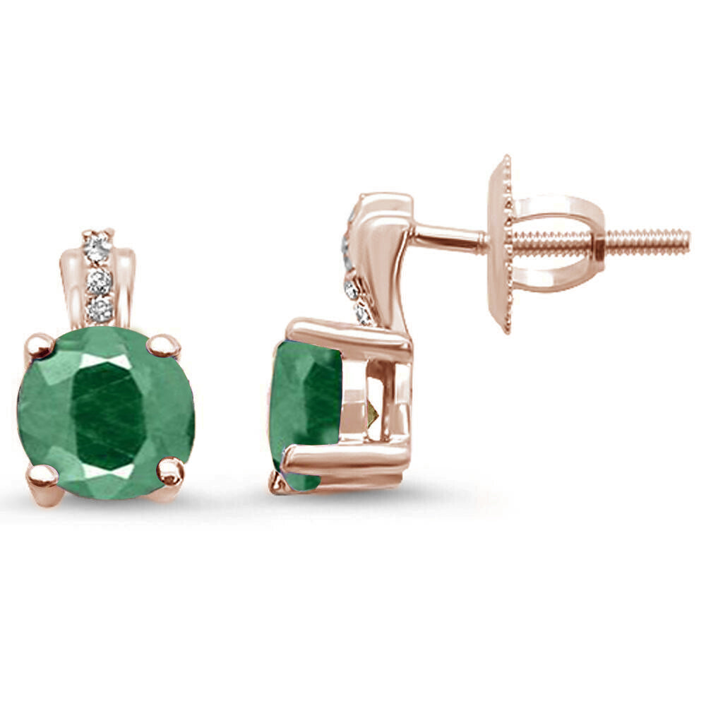 .76ct 10K Rose Gold Round Emerald & Diamond Earrings