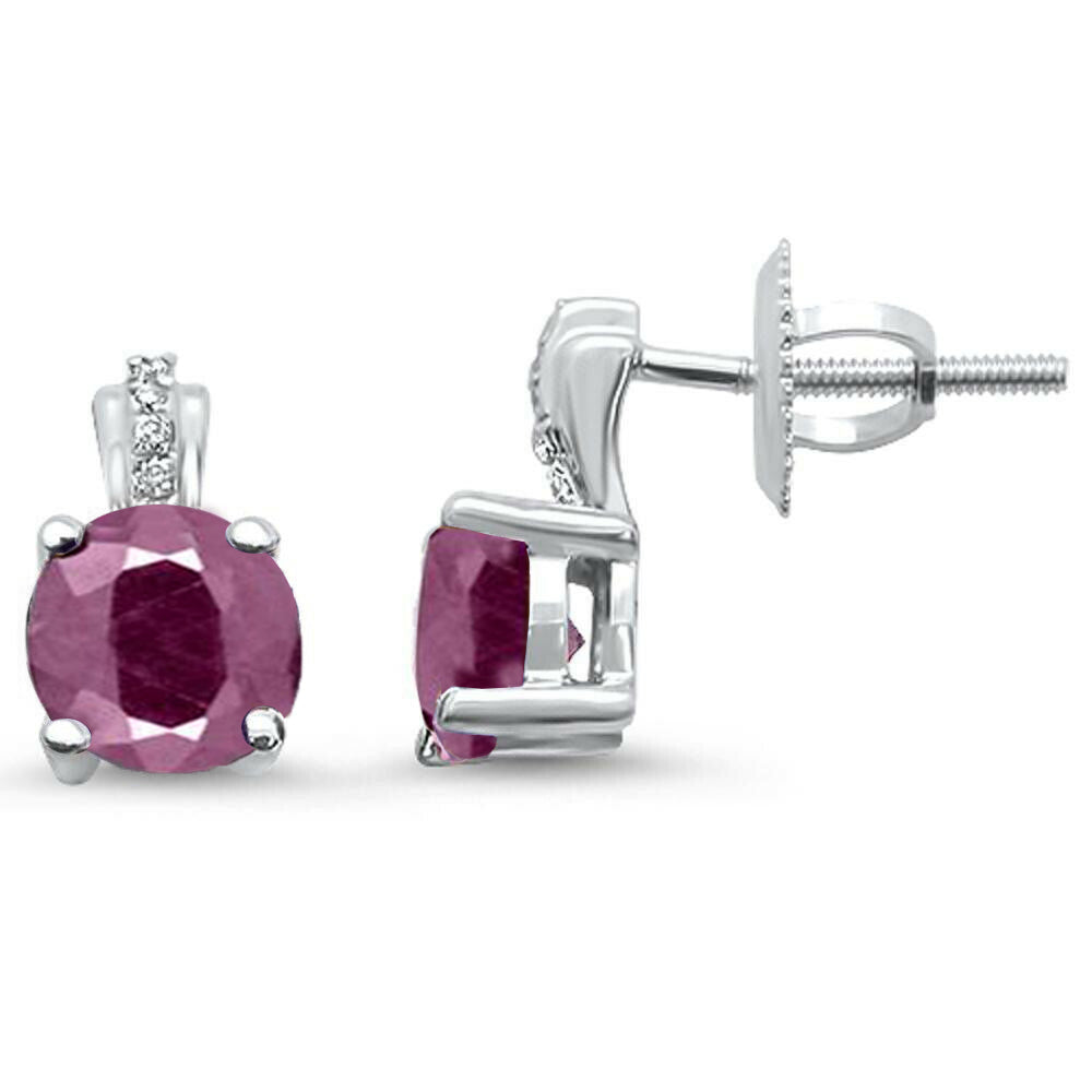 1.44ct 10K White Gold Round Ruby & Diamond Earrings