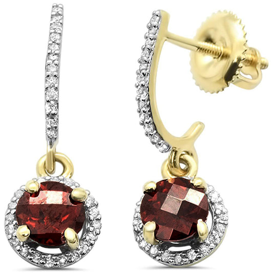 1.31cts 10k Yellow Gold Round Garnet Diamond Earrings