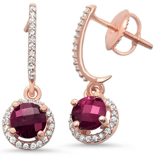 1.45cts 10k Rose Gold Round Rhodolite & Diamond Earrings