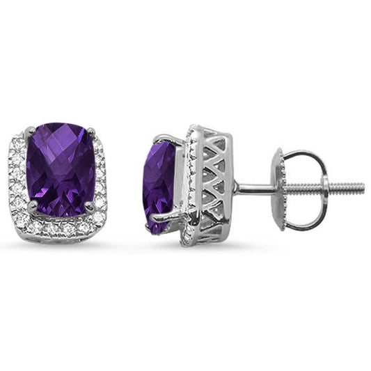 1.79ct 10k White Gold Cushion Amethyst & Diamond Earrings