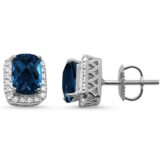 2.38ct 10k White Gold Cushion Blue Topaz & Diamond Earrings