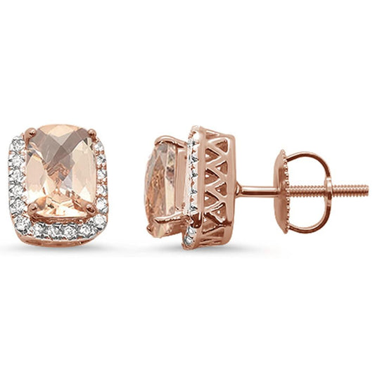 1.91cts 10k Rose Gold Cushion Morganite & Diamond Earrings