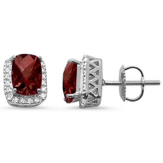 2.2ct 10k White Gold Cushion Garnet & Diamond Earrings