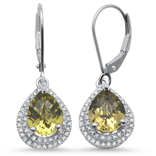 3.07cts 10k White Gold Pear Olive & Diamond Earrings