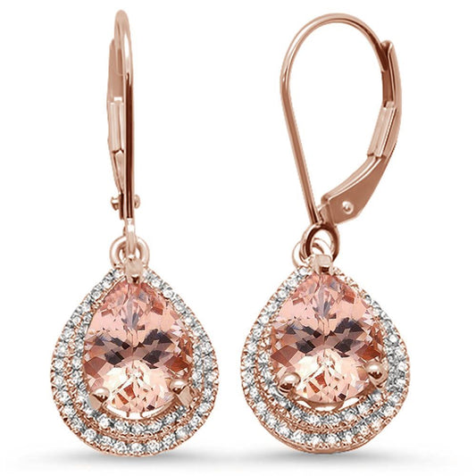 2.55ct 10k Rose Gold Pear Shape Morganite & Diamond Earrings