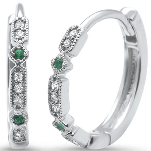 .10cts 14k White Gold Antique Style Hoop Huggie Diamond Earring