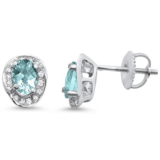 .78ct 10k White Gold Oval Aquamarine & Diamond Earrings