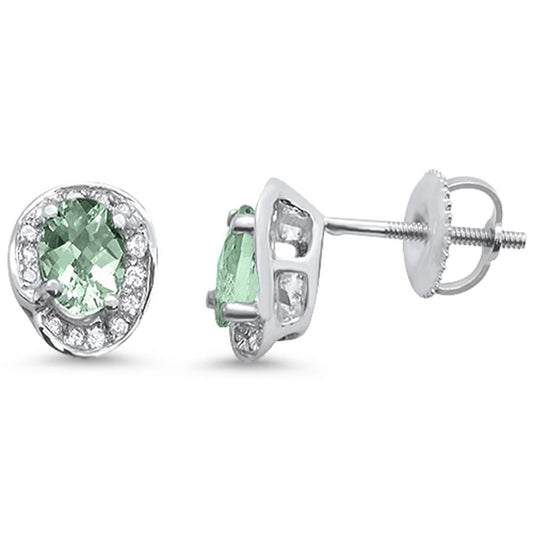 0.97ct 10k White Gold Oval Green Amethyst & Diamond Earrings