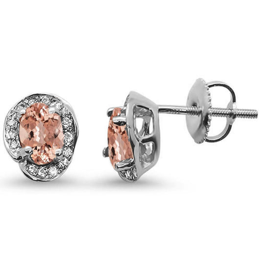 .95ct 10k White Gold Oval Morganite & Diamond Earrings