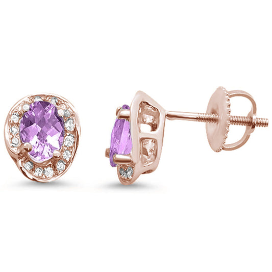 .94ct 10k Rose Gold Oval Pink Amethyst & Diamond Earrings