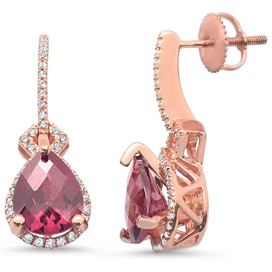 3.98cts 10k Rose Gold Pear Rhodolite & Diamond Earrings