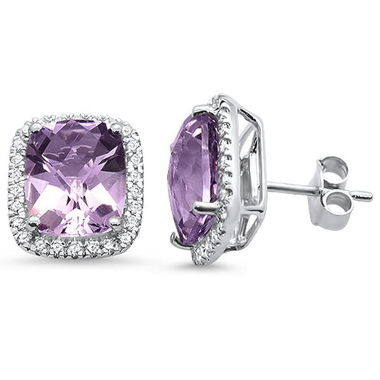 5.61ct 10k White Gold Cushion Amethyst & Diamond Earrings
