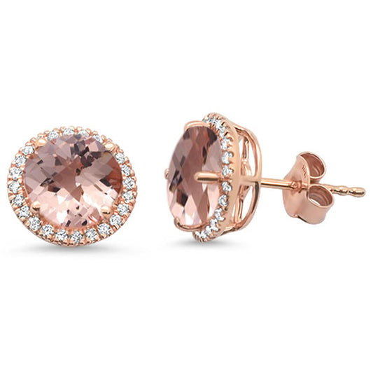 3.64ct 10k Rose Gold Round Morganite & Diamond Earrings
