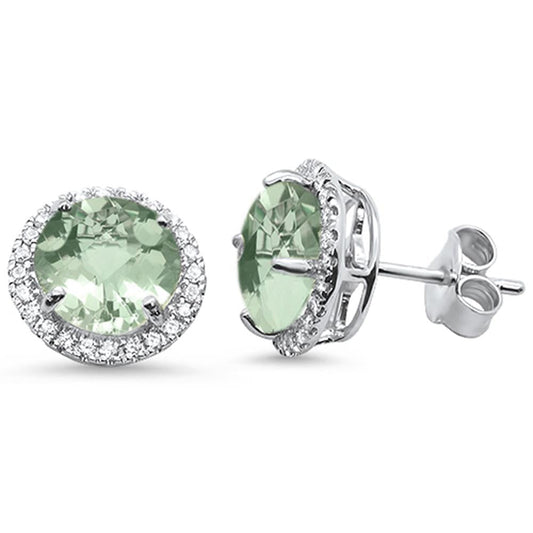 3.77ct 10k White Gold Round Green Amethyst & Diamond Earrings