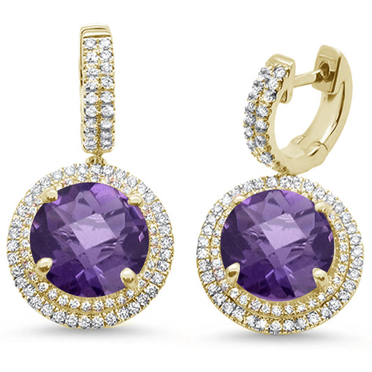 5.48ct 10k Yellow Gold Amethyst & Diamond Earrings