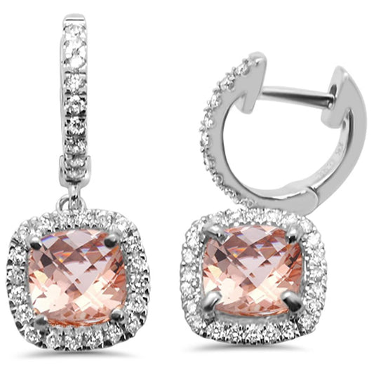 2.16ct 10k White Gold Cushion Morganite & Diamond Earrings
