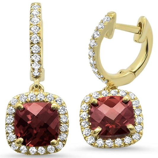 2.75ct 10k Yellow Gold Cushion Garnet & Diamond Earrings