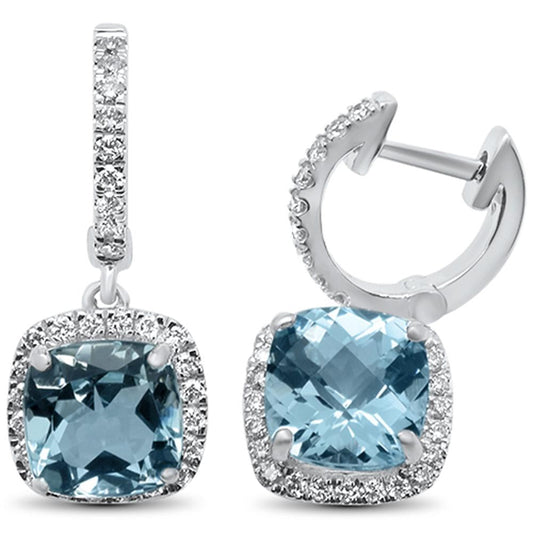 3.31cts 10k White Gold Cushion Aquamarine & Diamond Earrings