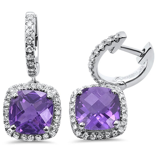 2.90cts 10k White Gold Cushion Amethyst & Diamond Earrings