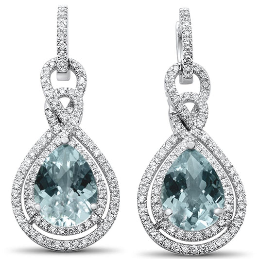 7.14cts 10k White Gold Pear Shape Aquamarine & Diamond Earrings