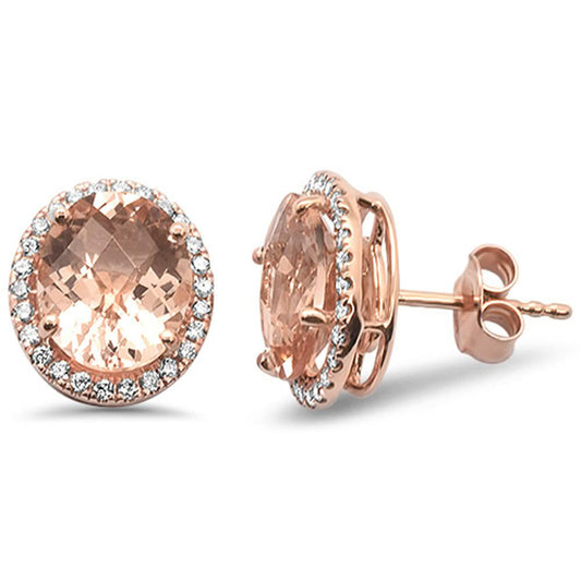 4.74cts 10k Rose Gold Oval Morganite & Diamond Earrings