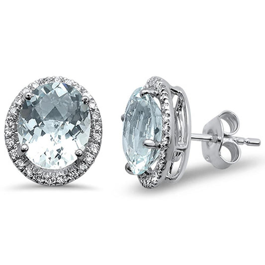 4.75cts 10k White Gold Oval Aquamarine & Diamond Earrings