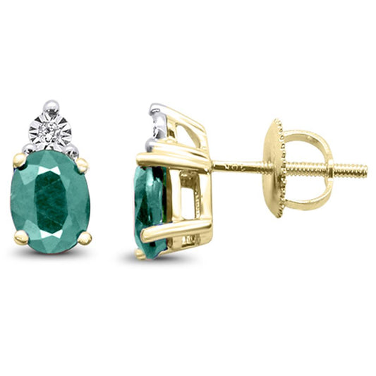 1.33ct 10K Yellow Gold Natural Emerald & Diamond Earrings