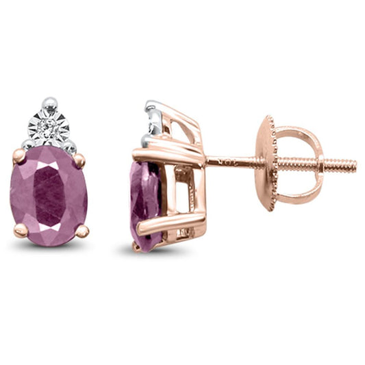 1.71ct 10K Rose Gold Natural Ruby & Diamond Earrings