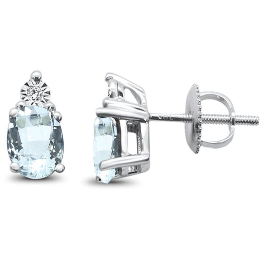 1.31ct 10k White Gold Aquamarine & Diamond Earring