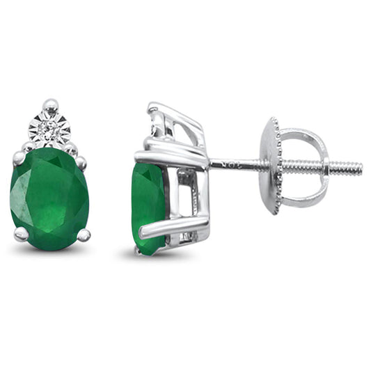1.27ct 10k White Gold Emerald & Diamond Earrings