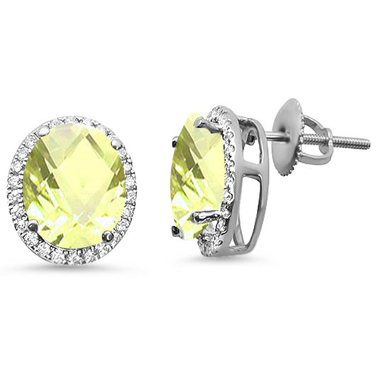 5.21ct Oval Lemon 10k White Gold Halo Stud Diamond Earrings