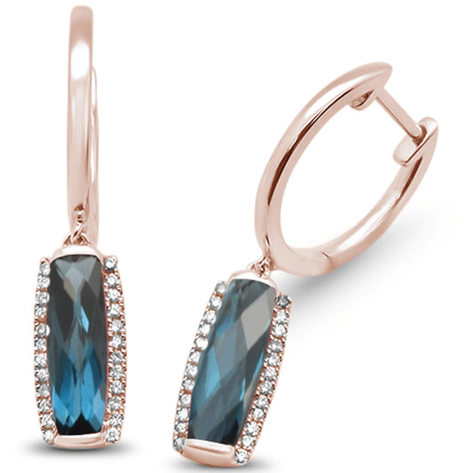 2.51cts 14k Rose Gold Natural Blue Topaz & Diamond Earrings