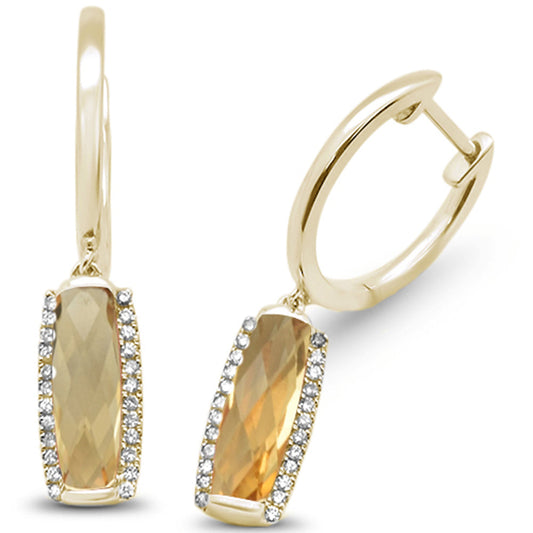 .75cts 14k Yellow Gold Natural Citrine & Diamond Drop Dangle Earrings