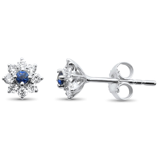.37ct 14kt White Gold Round Diamond & Blue Sapphire Flower Stud Earrings
