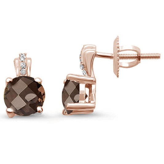 .71ct 14kt Rose Gold Smoky Topaz & Diamond Stud Earrings