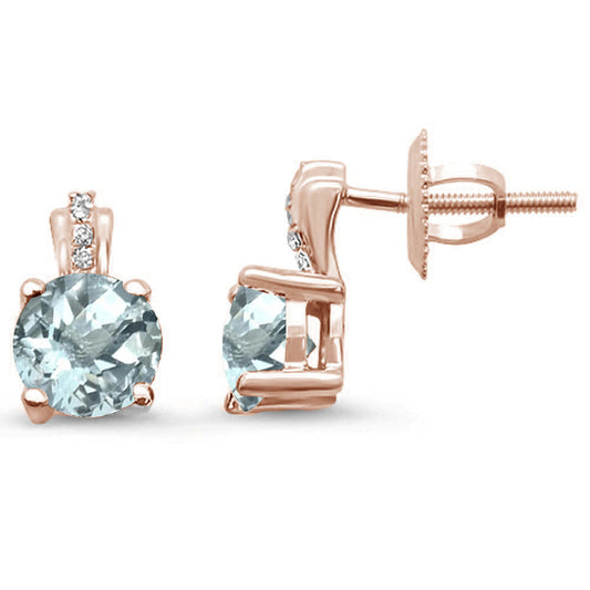 .82ct 14kt Rose Gold Aquamarine & Diamond Stud Earrings