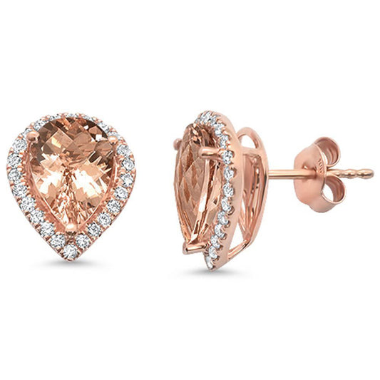 3.96ct 14kt Rose Gold Pear Shape Morganite & Diamond Stud Earrings