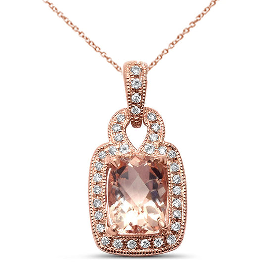 1.33ct Cushion Cut Morganite 14k Rose Gold Diamond Pendant Necklace 18"