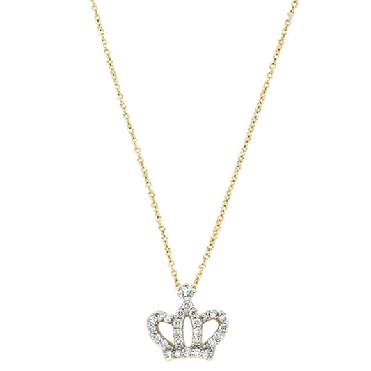 .23ct 14kt Yellow Gold Round Diamond Crown Princess Pendant Necklace 18"